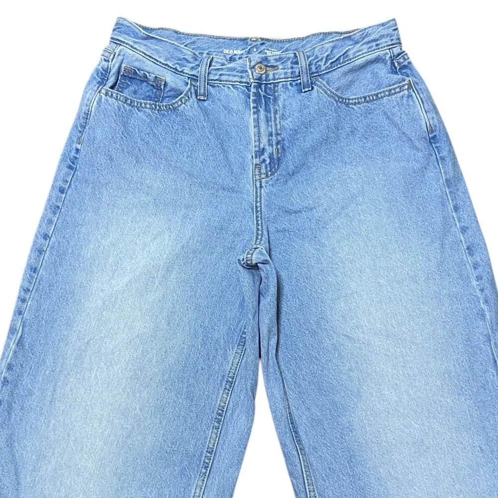 Old Navy Wow Baggy Wide Leg Jeans Light Wash 100% Cotton Retro Size 6 Tall - Picture 7 of 11